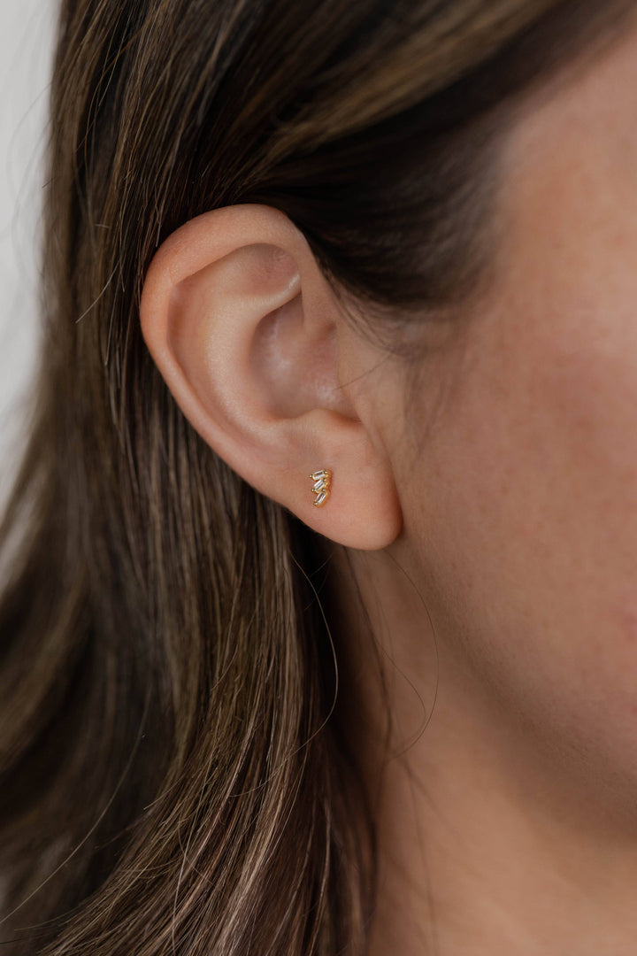 JaxKelly - Offset Trio - White CZ - Gold Earrings