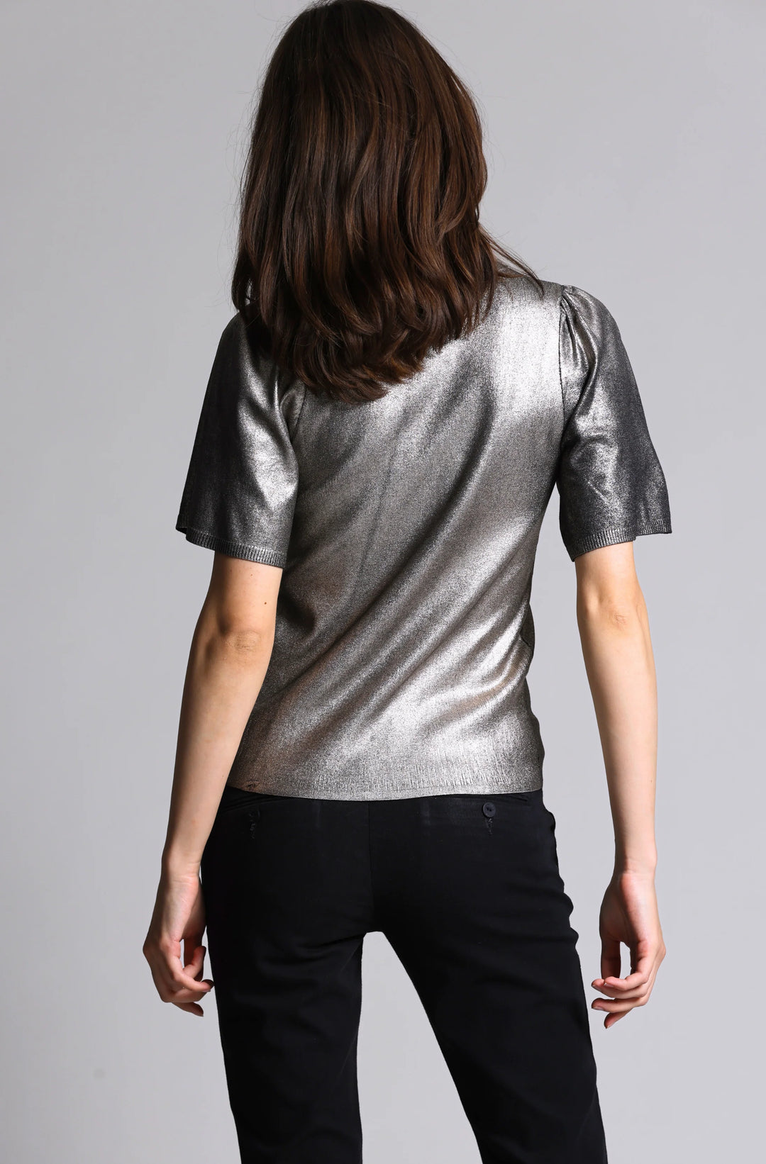 Minnie Rose Viscose Metallic Flared Sleeve Top