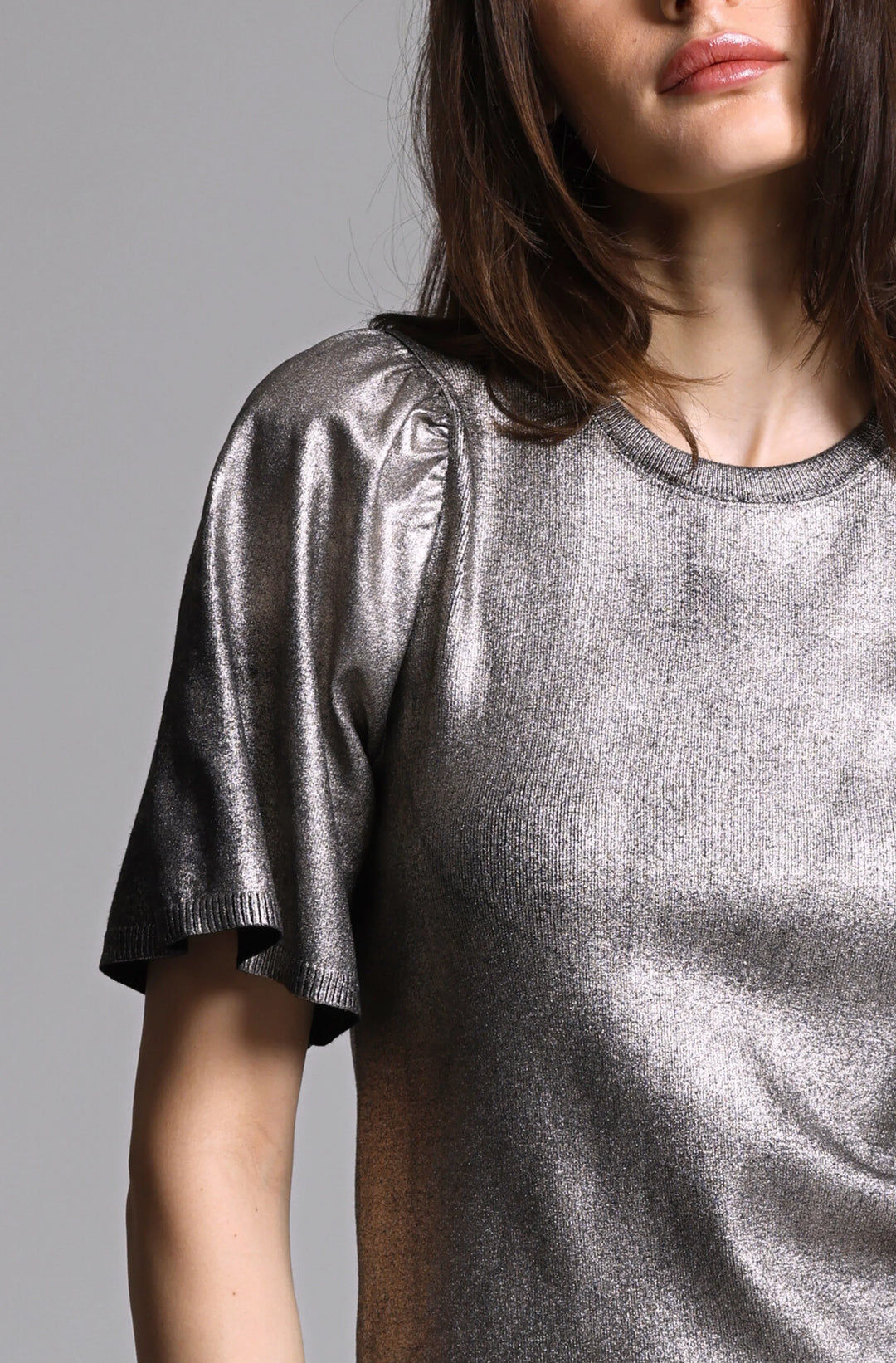 Minnie Rose Viscose Metallic Flared Sleeve Top