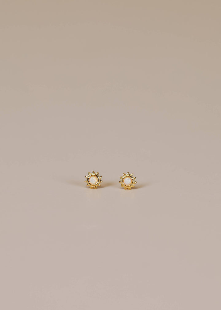 JaxKelly - Sun Stud - White Opal - Gold Earrings