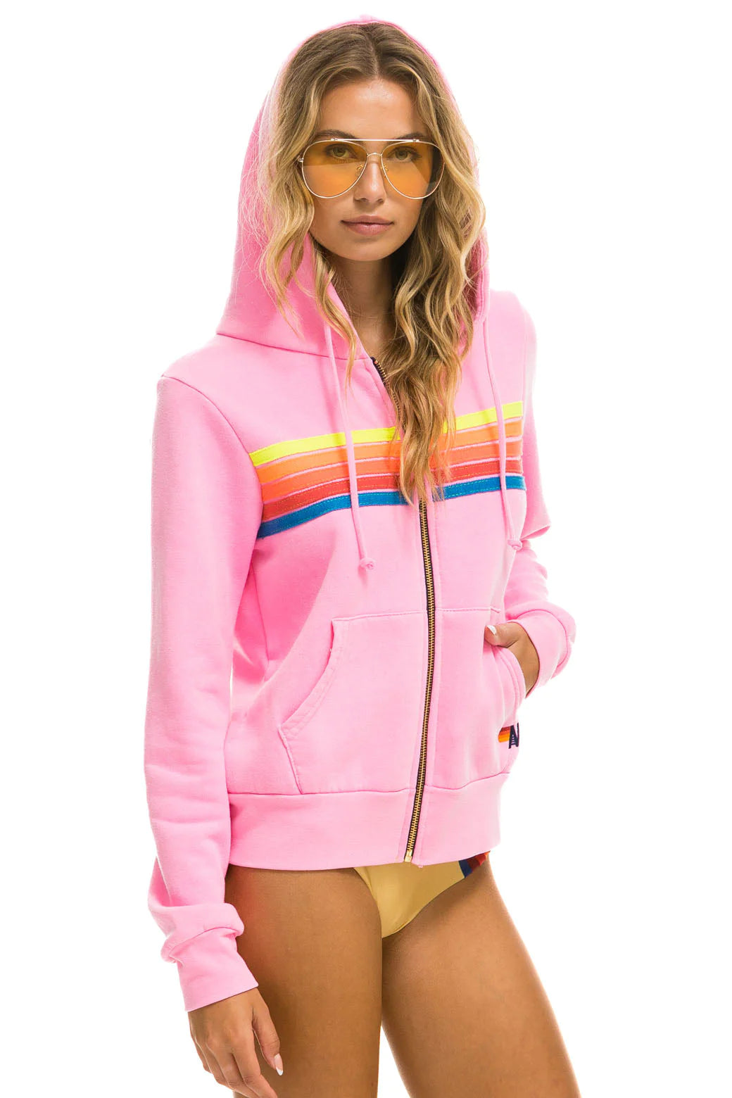 Aviator Nation 5 Stripe Hoodie- Neon Pink - Yellow - Purple – EQUATION