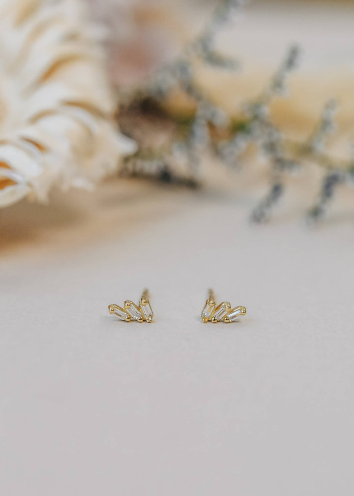 JaxKelly - Offset Trio - White CZ - Gold Earrings