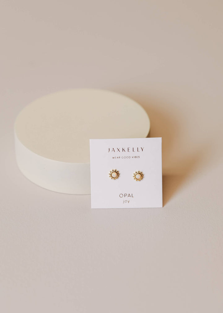 JaxKelly - Sun Stud - White Opal - Gold Earrings