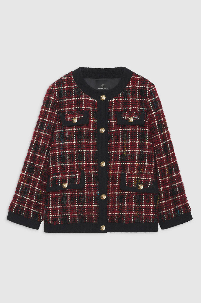 Anine Bing LYDIA TWEED JACKET CHERRY PLAID EQUATION