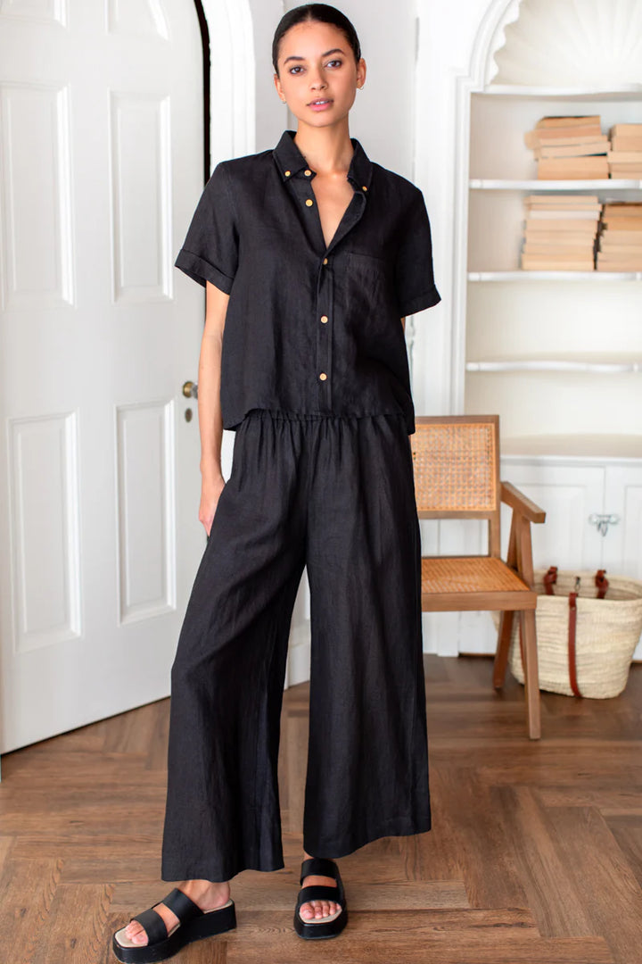 Emerson Fry Pull On Pant - Jet Black Linen