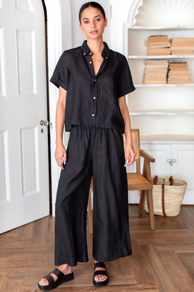 Emerson Fry Pull On Pant - Jet Black Linen