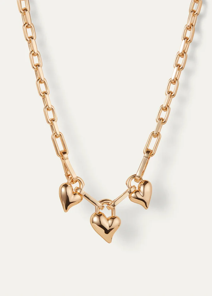 Jenny Bird Padlock Triple Heart Pendant Necklace