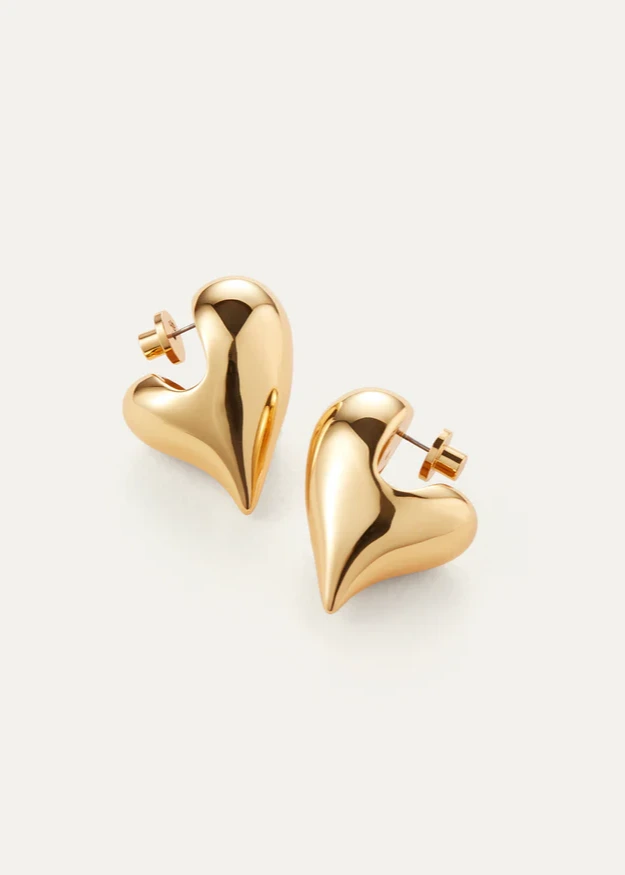 Jenny Bird Gold Art Heart Puff Earrings