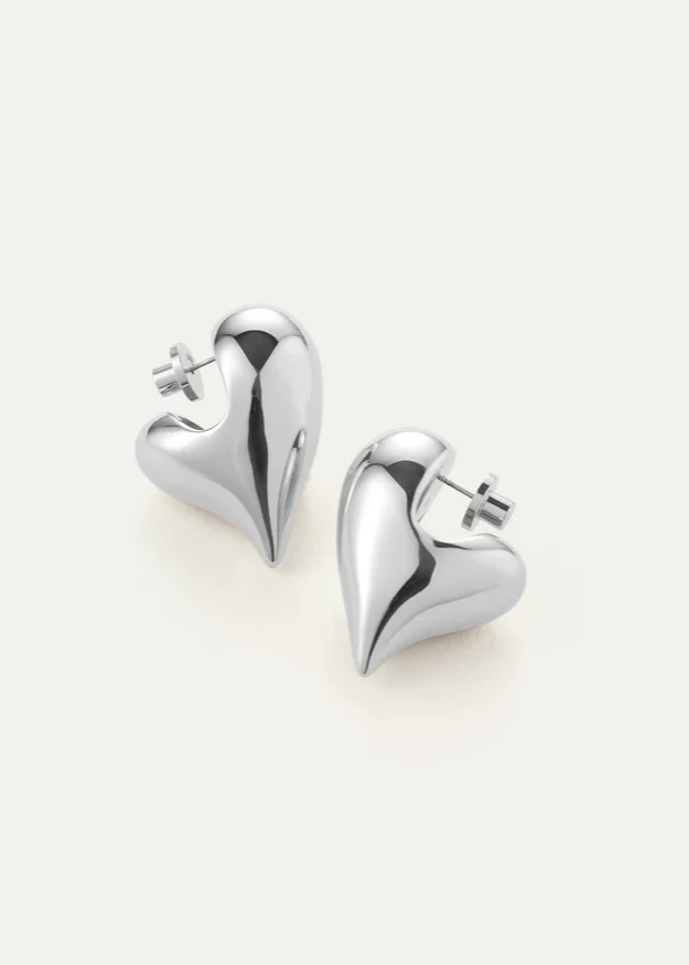 Jenny Bird Silver Art Heart Puff Earrings