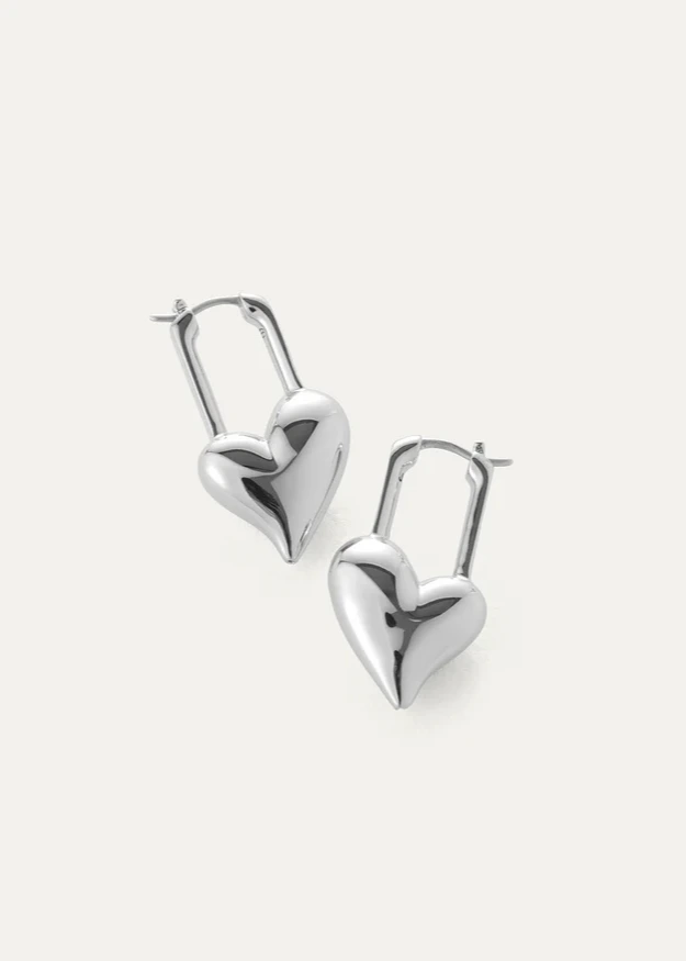 Jenny Bird Silver Padlock Heart Earrings