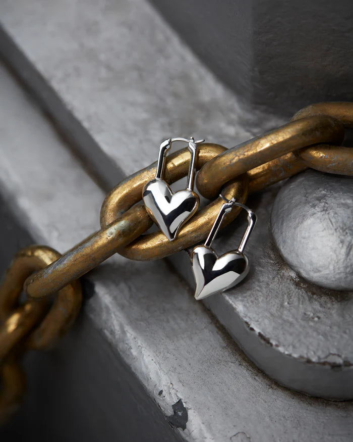 Jenny Bird Silver Padlock Heart Earrings