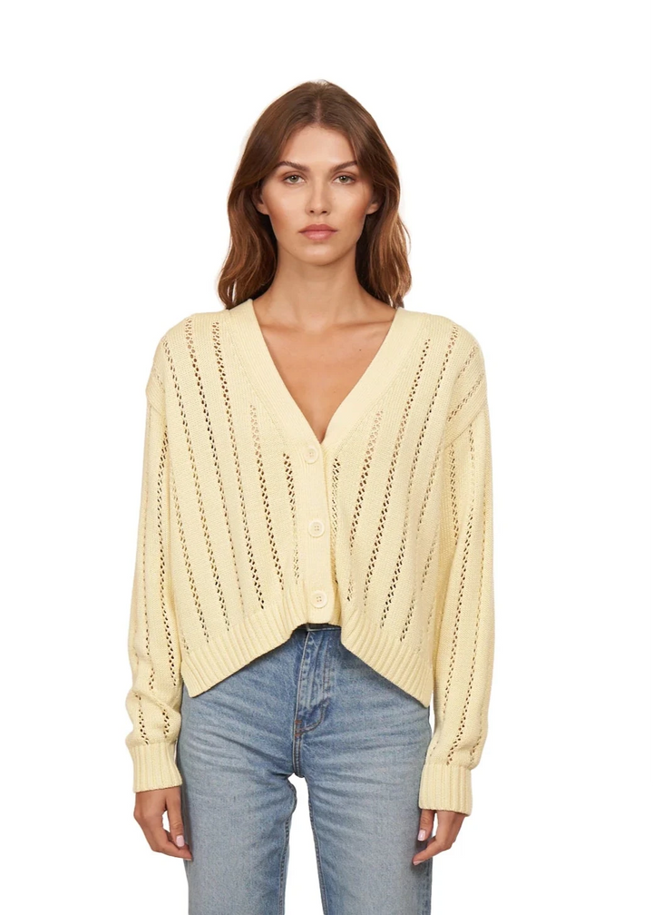 Autumn Cashmere Cropped V-Neck Cardigan w/ Pointelle Ladder Stitch