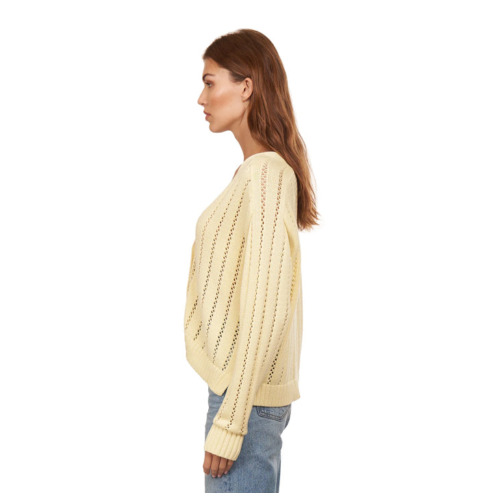 Autumn Cashmere Cropped V-Neck Cardigan w/ Pointelle Ladder Stitch