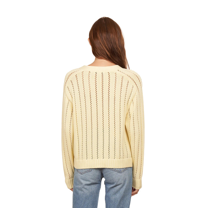 Autumn Cashmere Cropped V-Neck Cardigan w/ Pointelle Ladder Stitch