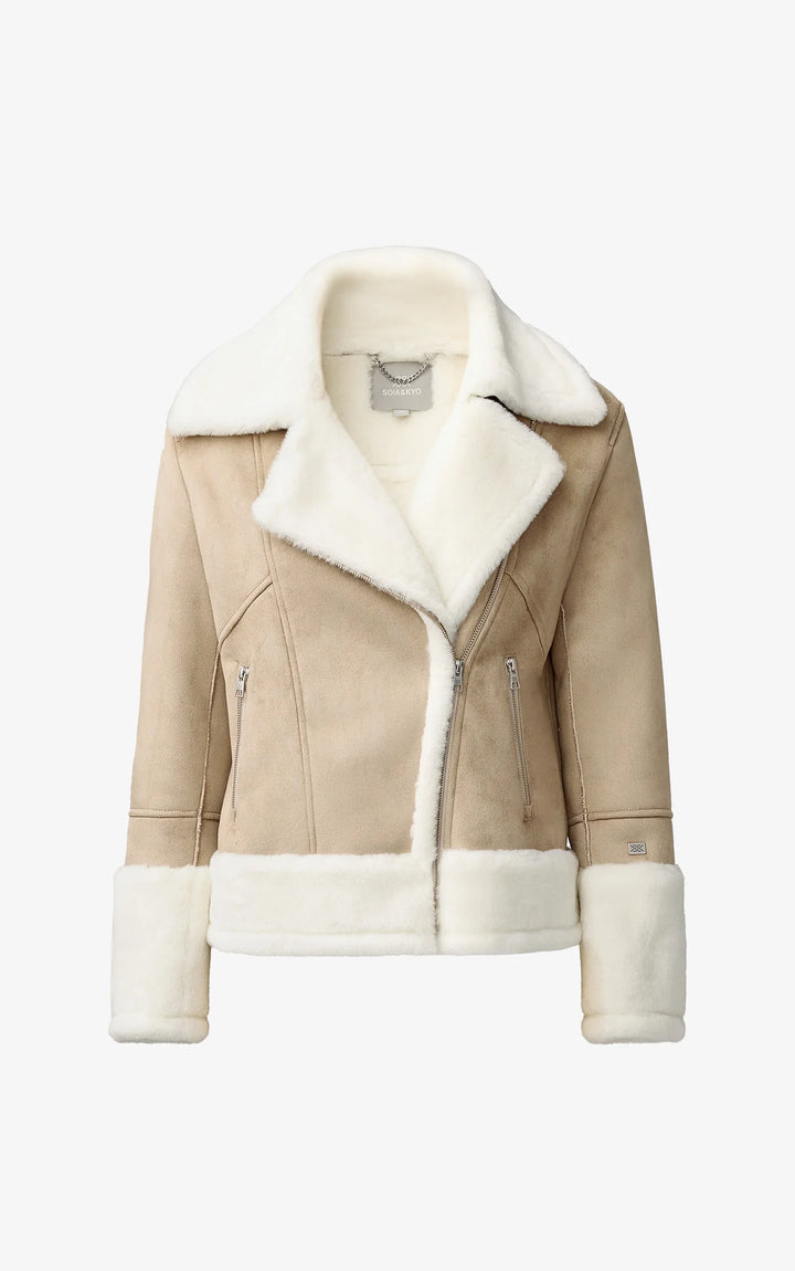 SOIA & KYO Phoebe Relaxed-Fit Luxe Faux Sherpa Biker Jacket