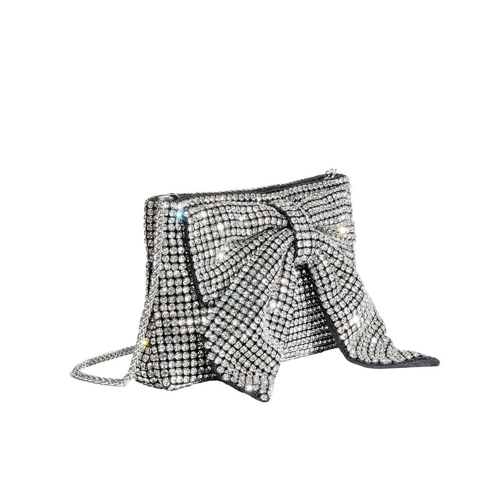 Melie Bianco - Jada Silver Bow Rhinestone Crossbody Bag