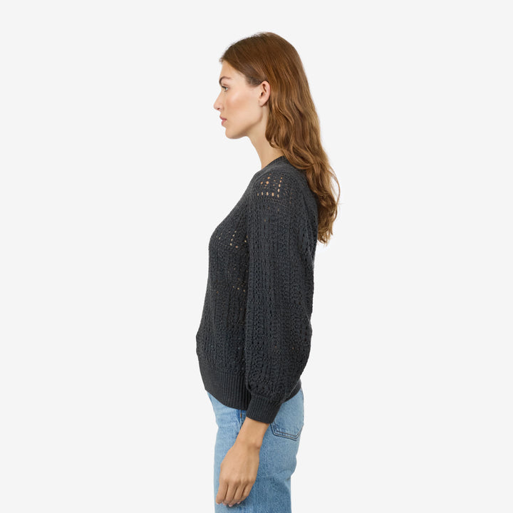 Autumn Cashmere Puff Sleeve Tile Stitch Sweater