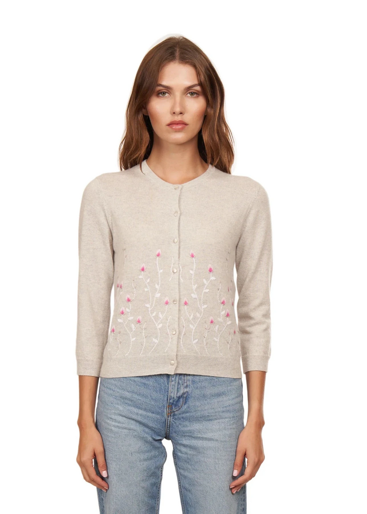 Autumn Cashmere Cardi with Embroidered Floral