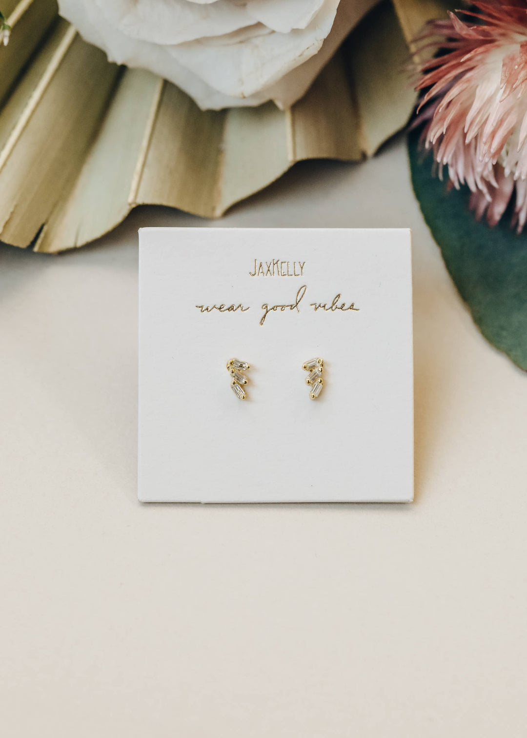 JaxKelly - Offset Trio - White CZ - Gold Earrings