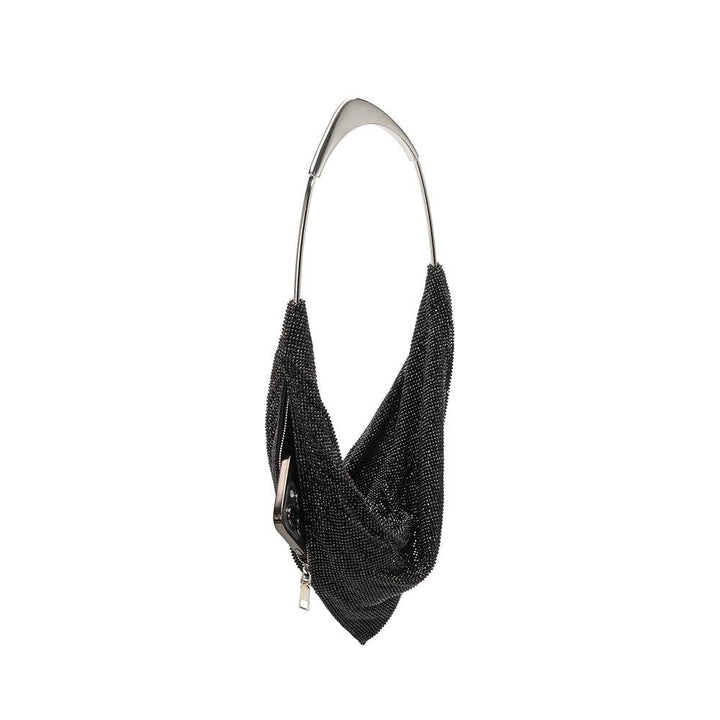 Melie Bianco - Athena Black Crystal Mesh Top Handle Bag