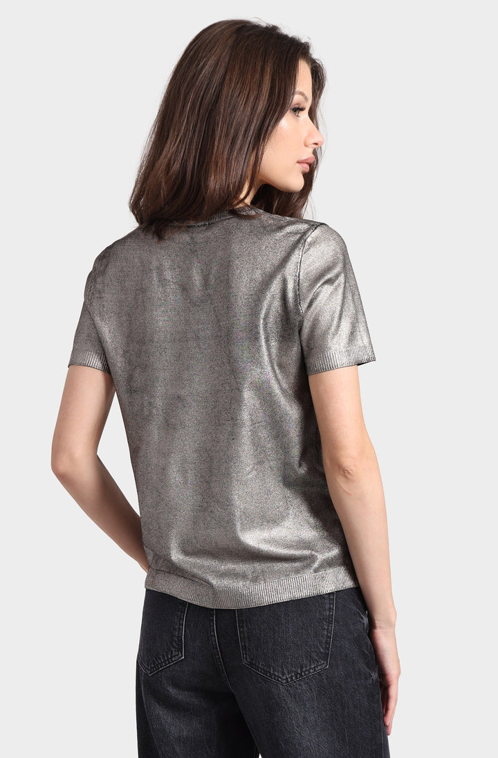 Minnie Rose Metallic Short Sleeve Crew Shirt