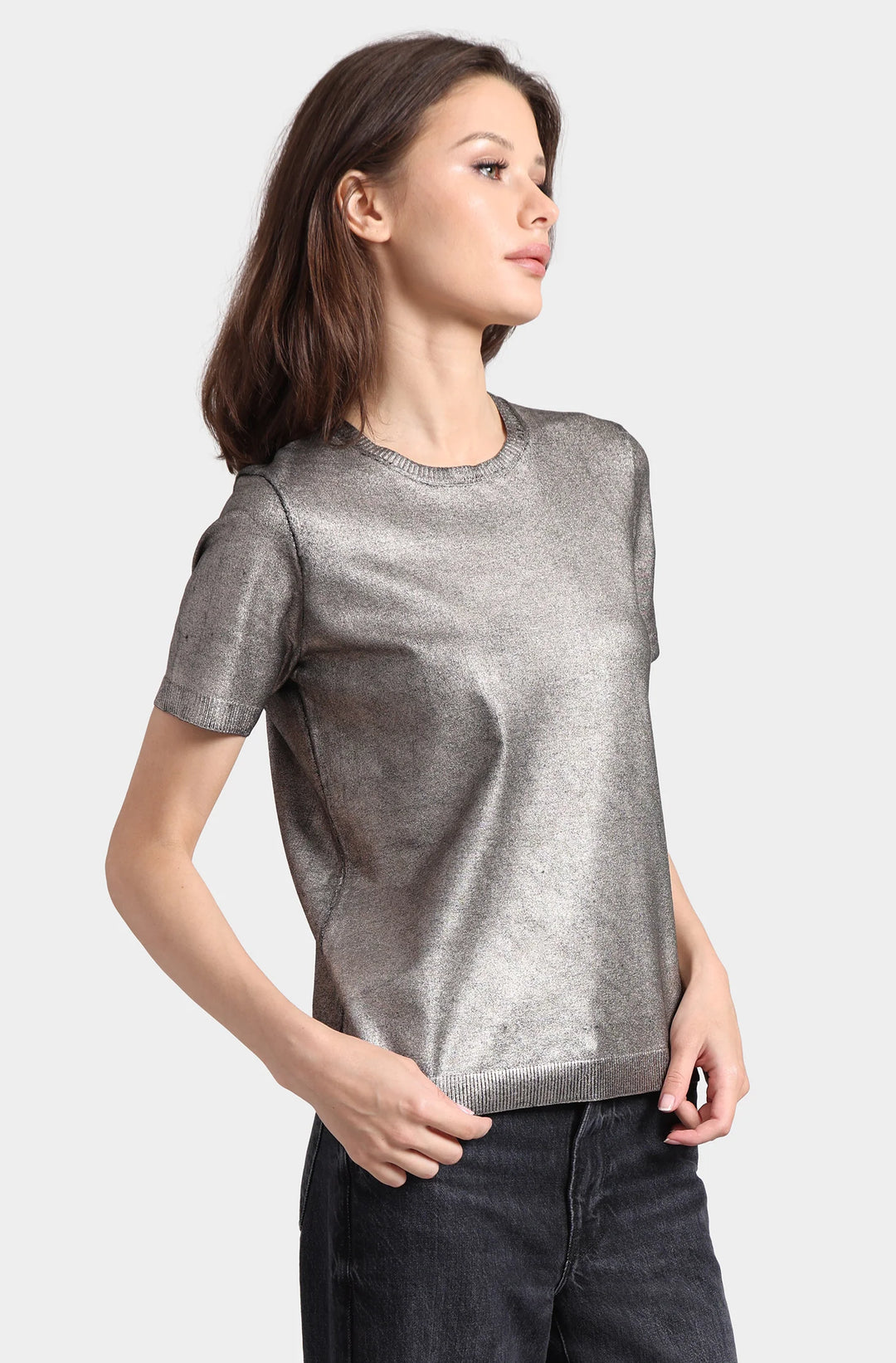 Minnie Rose Metallic Short Sleeve Crew Shirt