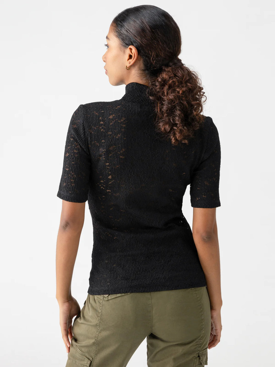 Sanctuary Lace Mock Neck Tee - Black