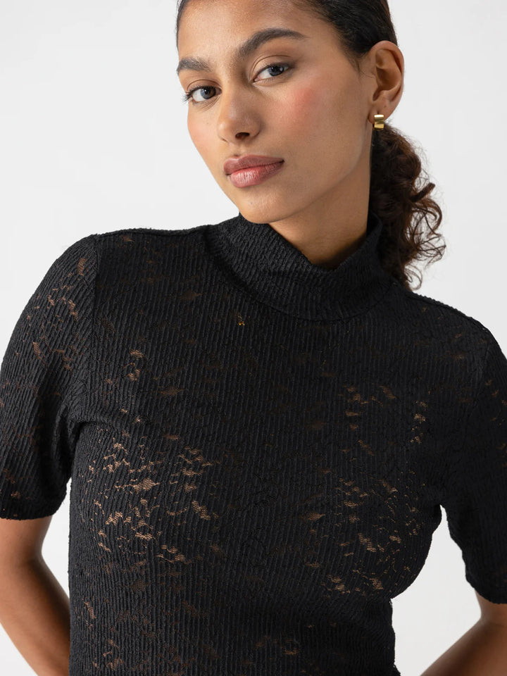 Sanctuary Lace Mock Neck Tee - Black