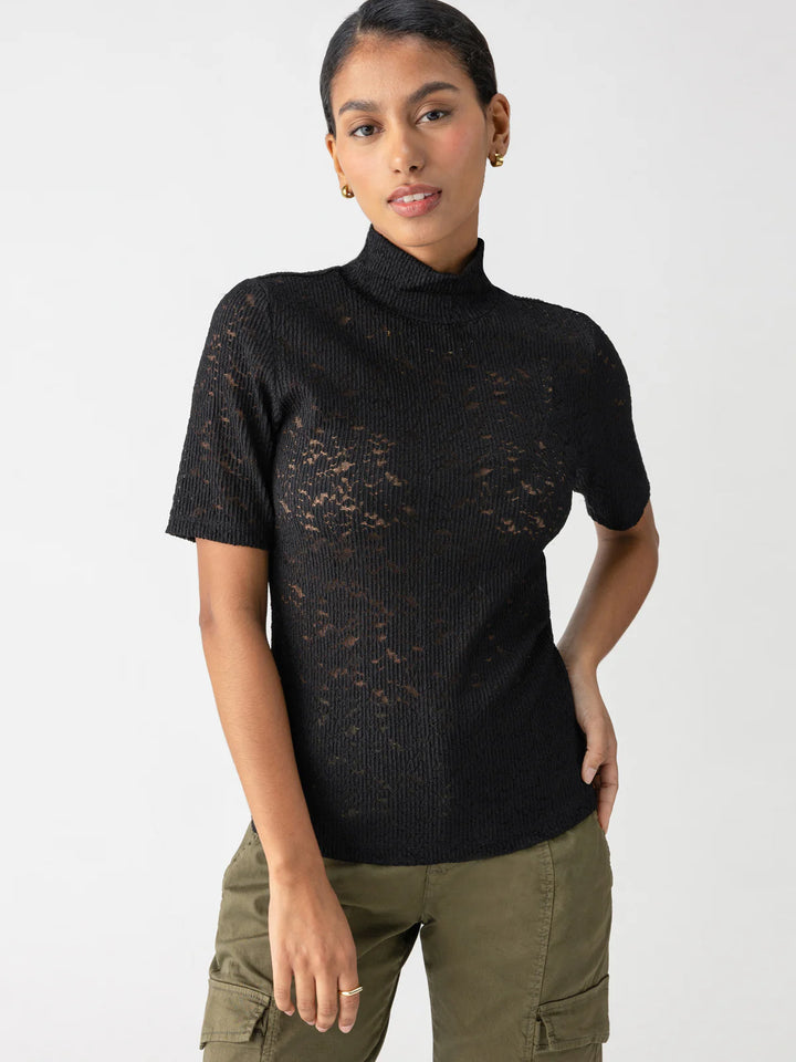 Sanctuary Lace Mock Neck Tee - Black