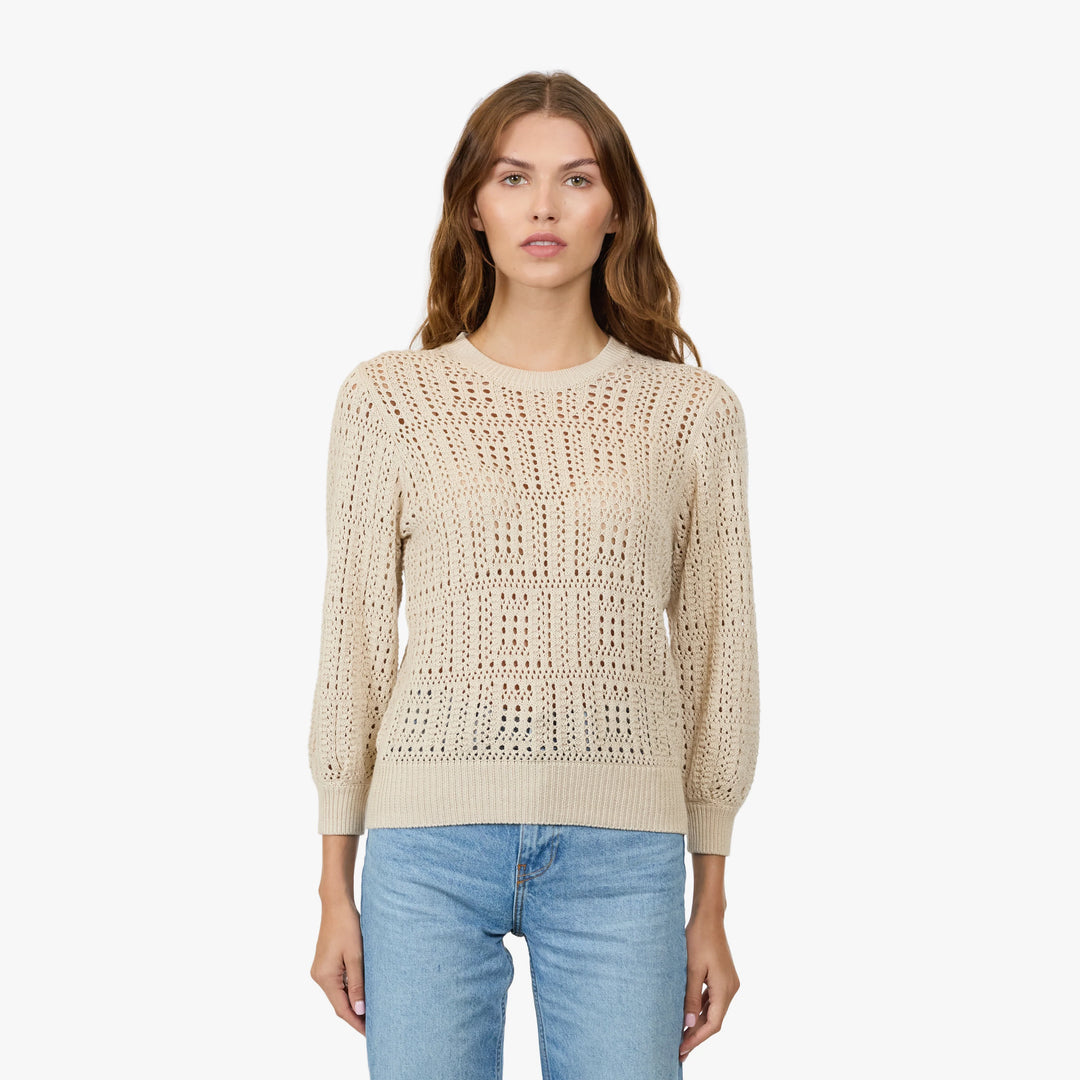 Autumn Cashmere Puff Sleeve Tile Stitch Sweater