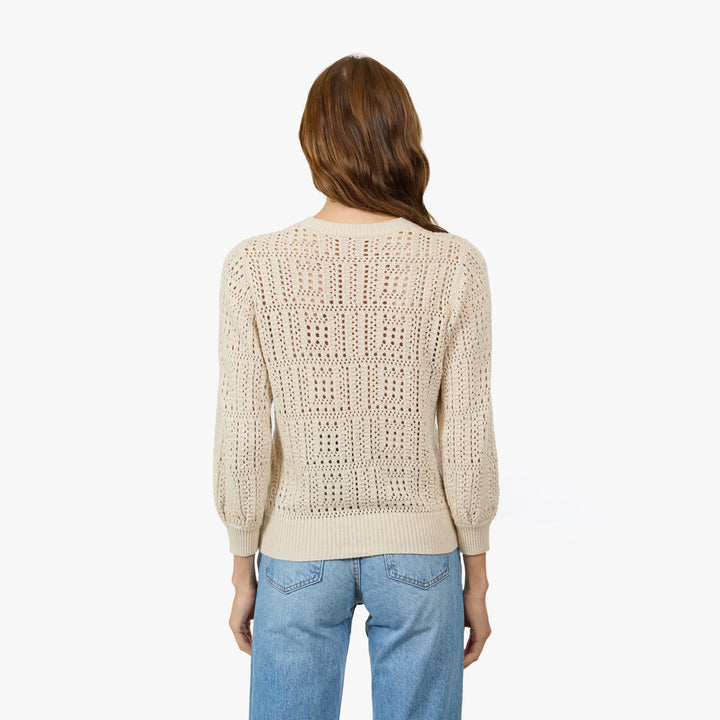 Autumn Cashmere Puff Sleeve Tile Stitch Sweater