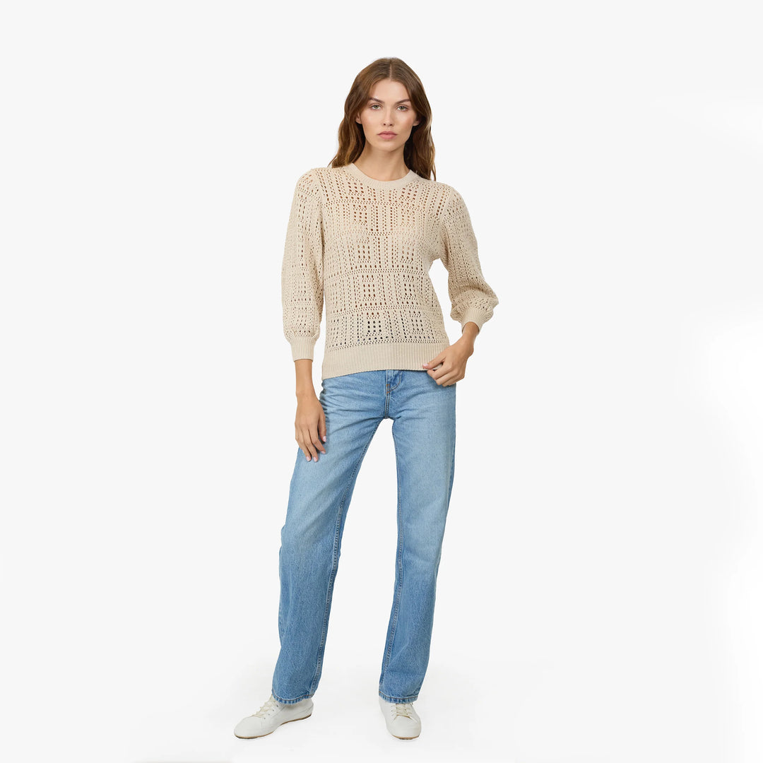 Autumn Cashmere Puff Sleeve Tile Stitch Sweater