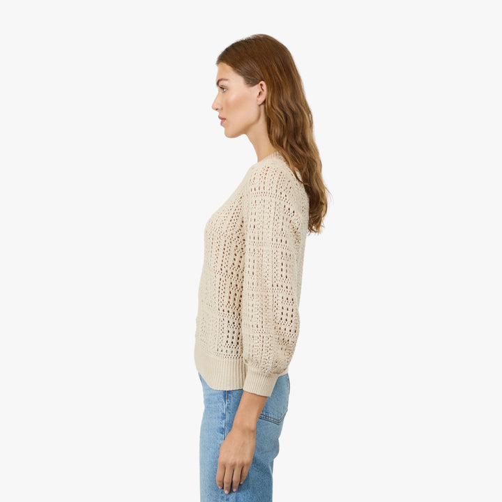 Autumn Cashmere Puff Sleeve Tile Stitch Sweater