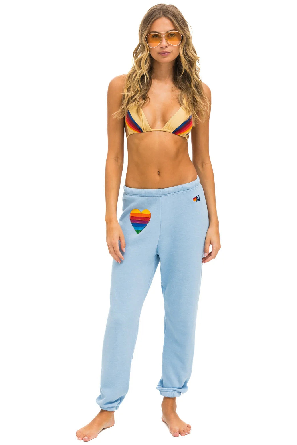 Aviator Nation Sweatpants Rainbow Heart Stitch Sweatpants- Ice