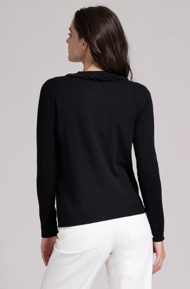 Minnie Rose Cotton Cashmere Henley with Ruffles