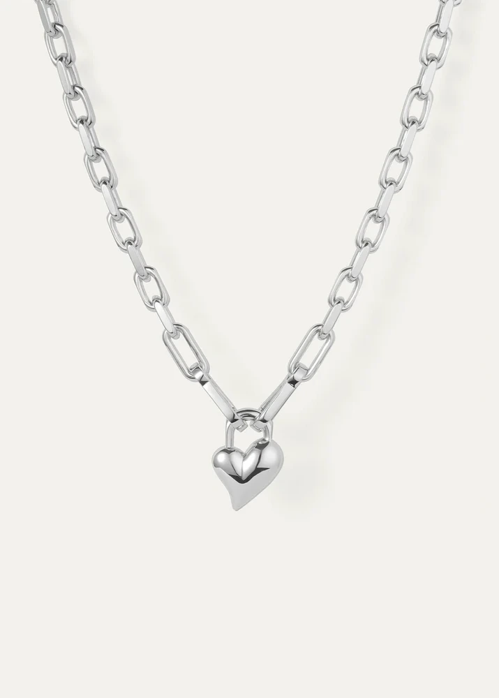 Jenny Bird Silver Padlock Heart Pendant Necklace