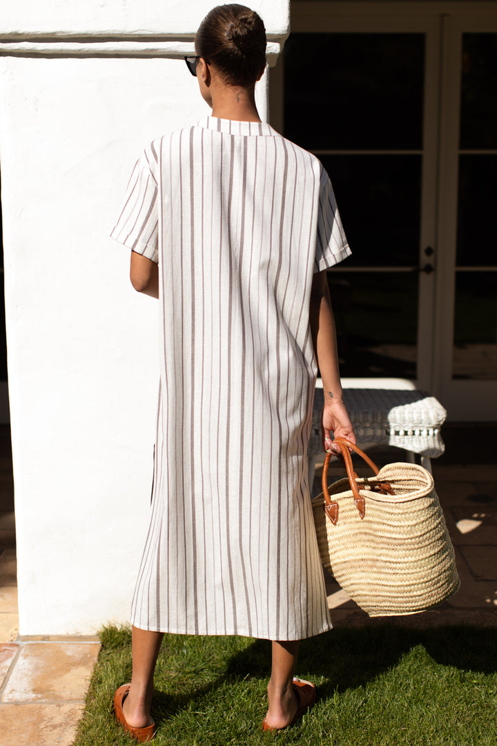 Emerson Fry Rolled Sleeve V Caftan - Seville Stripe Walnut